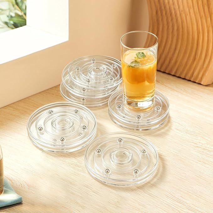 8 PCS 4 Inch Lazy Susan Turntable, Acrylic Turntable Bearings Hardware, Cake Stand Turntable, Small Lazy Susan, Round Swivel Plate for Kitchen Spice Rack Table Cake (Transparency)