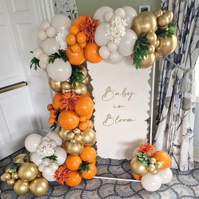 Orange and White Balloons Garland Arch Kit 154pcs Orange White Metallic Gold and Confetti Balloons for Thanksgiving Birthday Graduation Baby Shower Wedding Party Decorations
