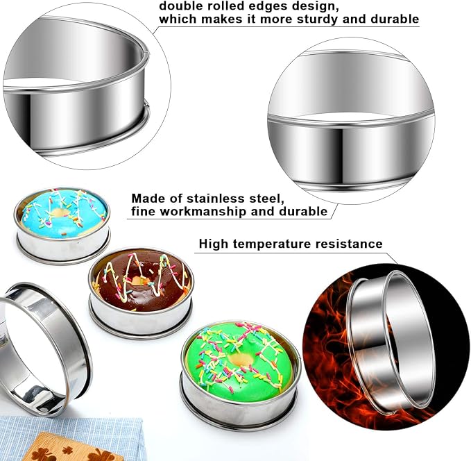 Boao 16 Pcs English Muffin Rings Nonstick Double Rolled Crumpet Rings Round Cookie Cutter Biscuit Cutters Double Rolled Tart Stainless Steel Round Muffin Tart Molds for Home Baking(3 Inch)