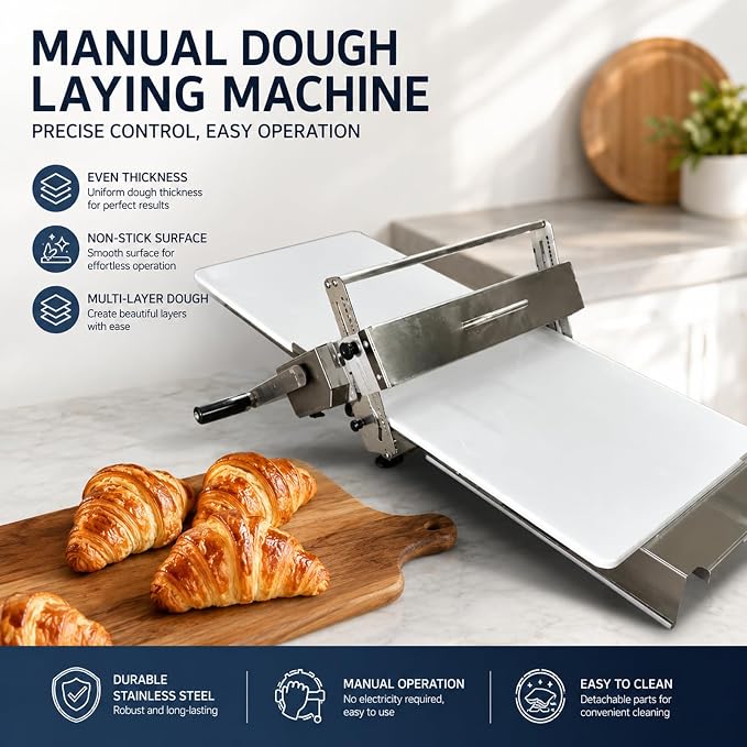 Folding Dough Sheeter, Countertop Dough Sheeter,Dough Roller Machine Stainless Steel Sheeter 0.2-25mm Adjustable Thickness Stainless Steel Manual Dough Sheeter Machine With Boa Length 40''