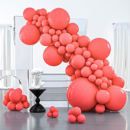 PartyWoo Coral Balloons 100pcs Different Sizes of 36 18 12 10 5 Inch Pastel Red Coral Pink Latex Balloon Arch Kit Garland for Wedding Anniversary Birthday Summer Themed Party Decorations Red-Q11