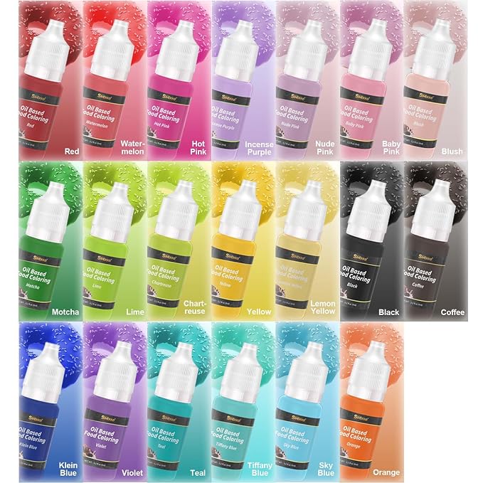 Oil Based Food Coloring for Chocolate, 20 Colors Oil Edible Dye for Baking, Cake Decorating, Candy Melts, Professional Chocolate Food Coloring Set for Icing, Frosting, Fondant (0.21 Fl.Oz/Bottles)