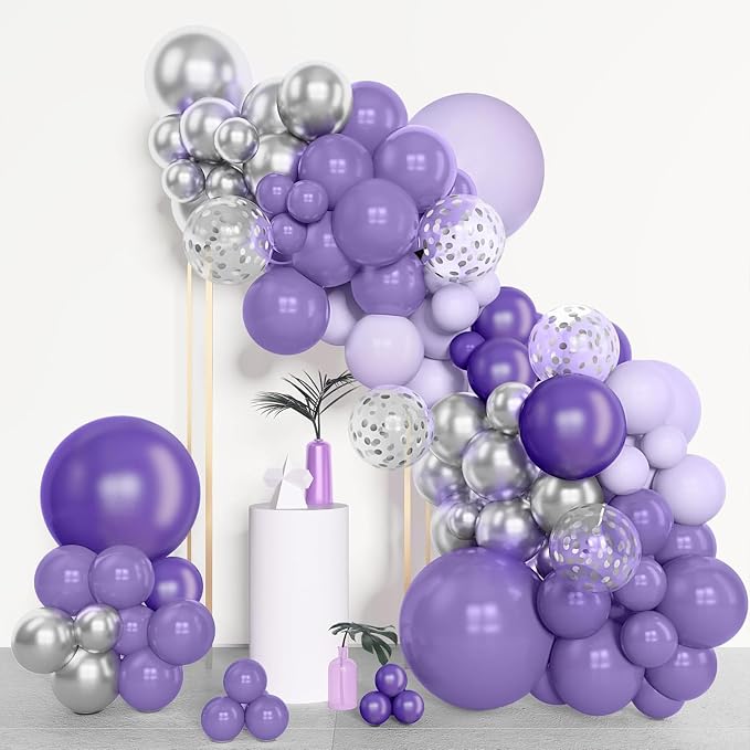 Archloon 156pcs Balloon Garland Arch Kit, Different Sizes 18 12 10 5 inch Lavender Latex Metallic Balloons for Girls Women Wedding Birthday Baby Shower Party Decorations Supplies