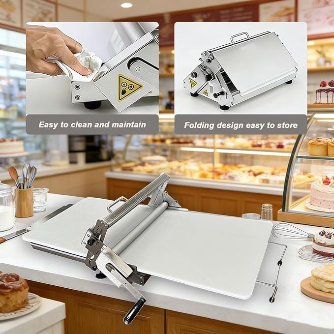Dough Sheeter Machine,Foldable Manual Dough Rolling Machine with Adjustable Thickness 0-25mm,Stainless Steel Portable Pastry Roller for Commercial Home Bakery,Puff Pastry & Pizza Dough (40.5"x22.8") | Dough Sheeter Machine,Foldable Manual Dough Rolling...