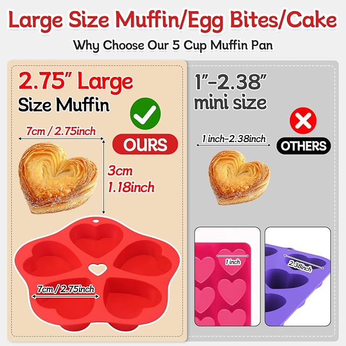 3 Pieces Silicone Air Fryer Muffin Pan Egg Bite Heart Mold for Oven Baking,Mini Muffin Tins Cups Cake Tray for Air Fryer Liners Basket Instant Pot Accessories Baking Muffin Cakes Pancake