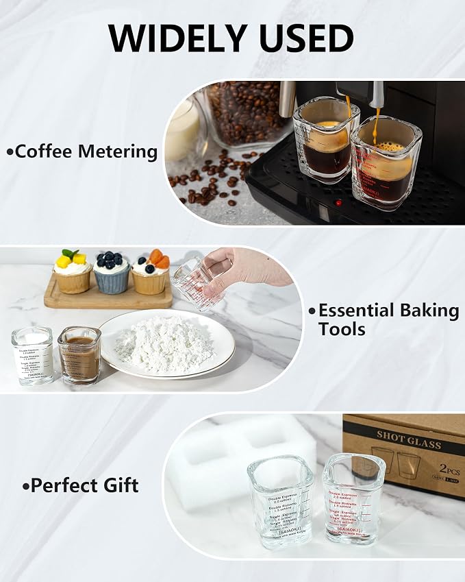 Shot Glasses Measuring Cup Set 2PACK Espresso Shot Glasses Liquid Heavy Glass 2oz/60ml (Red)