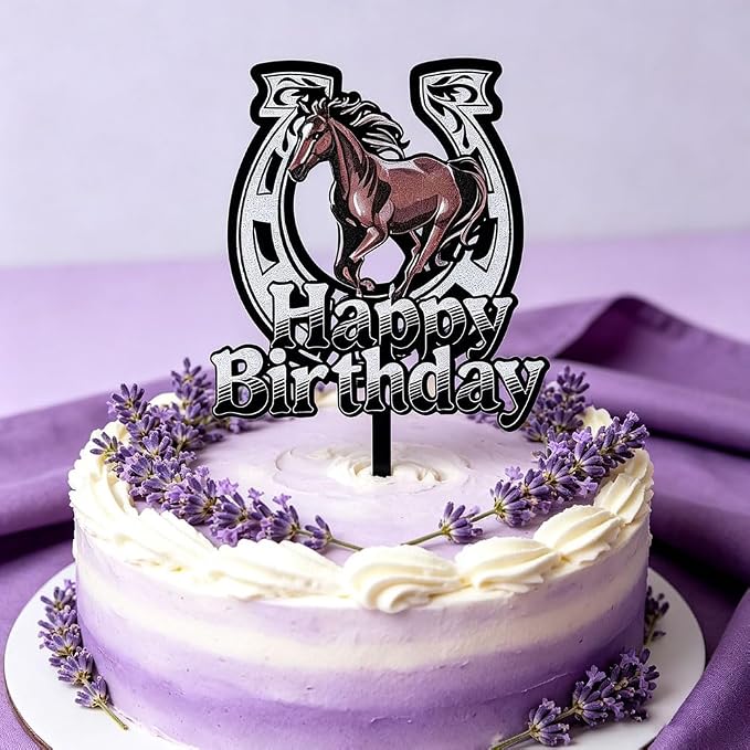 Black Acrylic Horse Happy Birthday Cake Topper, Horse Theme Party Decoration for Boys, Girls, Men, Women & Kids Birthday Party Decoration Supplies (Design5)