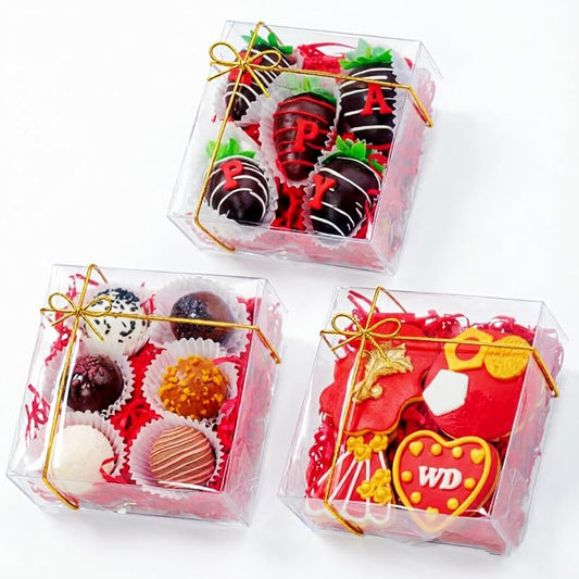 50Pack Full Clear Bakery Boxes - 5x5x2 Inches Chocolate Covered Strawberries, Mini Cake, Cookie, Macaron, Pie & Cakesickle Boxes
