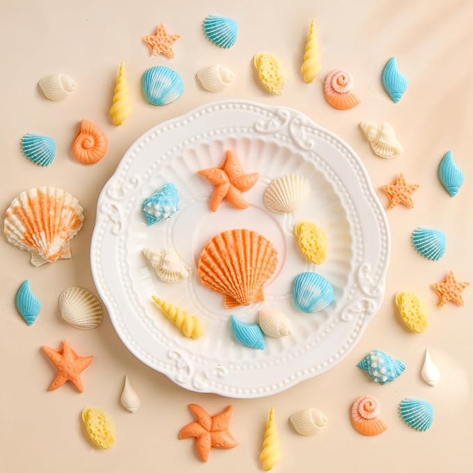 Puyeipt 3 Pcs Marine Silicone Fondant Molds, Seashell Conch Starfish Chocolate Candy Molds for Cupcake Topper, Cake Pop Decoration and Clay Craft Making