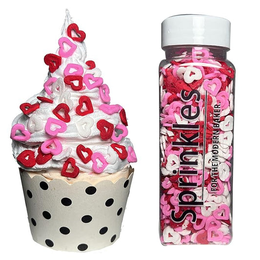 Hearts Sprinkles for Cupcake Decorating Valentines Day 4 oz Sprinkles for Cookie Decorating with Fancy Pink Sprinkles and Red Heart Sprinkles Edible Cake Decorations (Hearts)