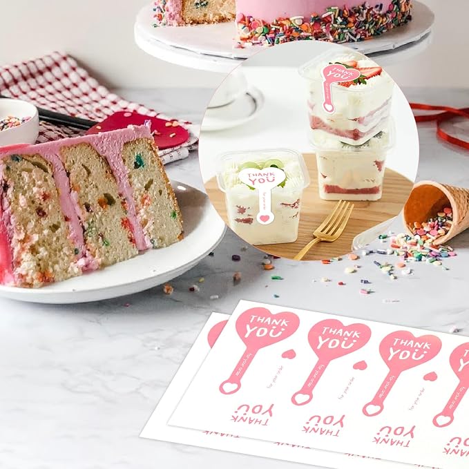 Beyonday 300pcs Handmade Lollipop Baking Stickers for Cake Box/Tin/Jar/Coffee Cup/Bottle, Long Label Heart Sealing Bakery Stickers for Gift Wrapping Self-Adhesive Tamper Evident Seal Labels, 3.8x6.8cm