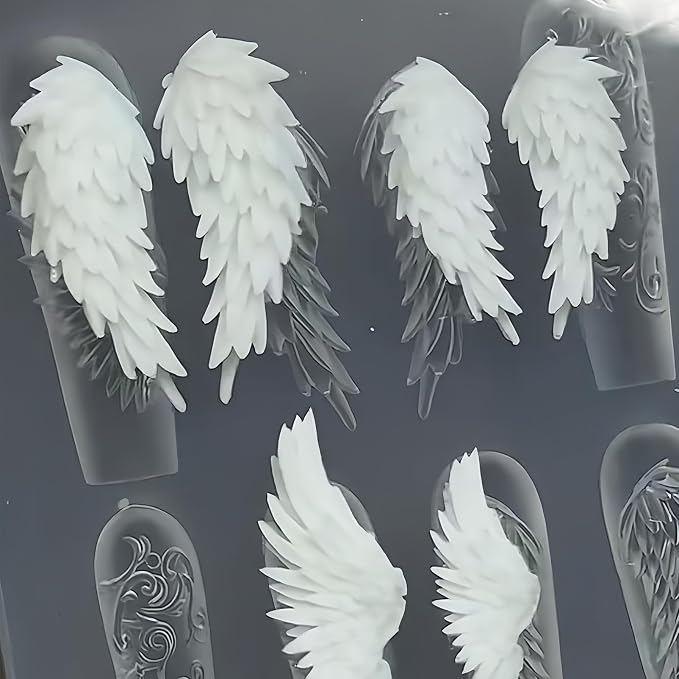 3D Angel Wings Nail Art Silicone Mold, Feather Wing Nail Charm Mold for UV Gel Acrylic Resin, Reusable Nail Art Decoration Mold for DIY Nail Design