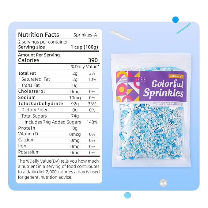 Sprinkles for Cake Decorating, Edible Blue Sprinkles Topper, Cookie Sprinkles for Cupcakes, Candy, Cream, Chocolate Cake Decorations - Jimmies, Nonpareils, Sugar Pearl 7ounce