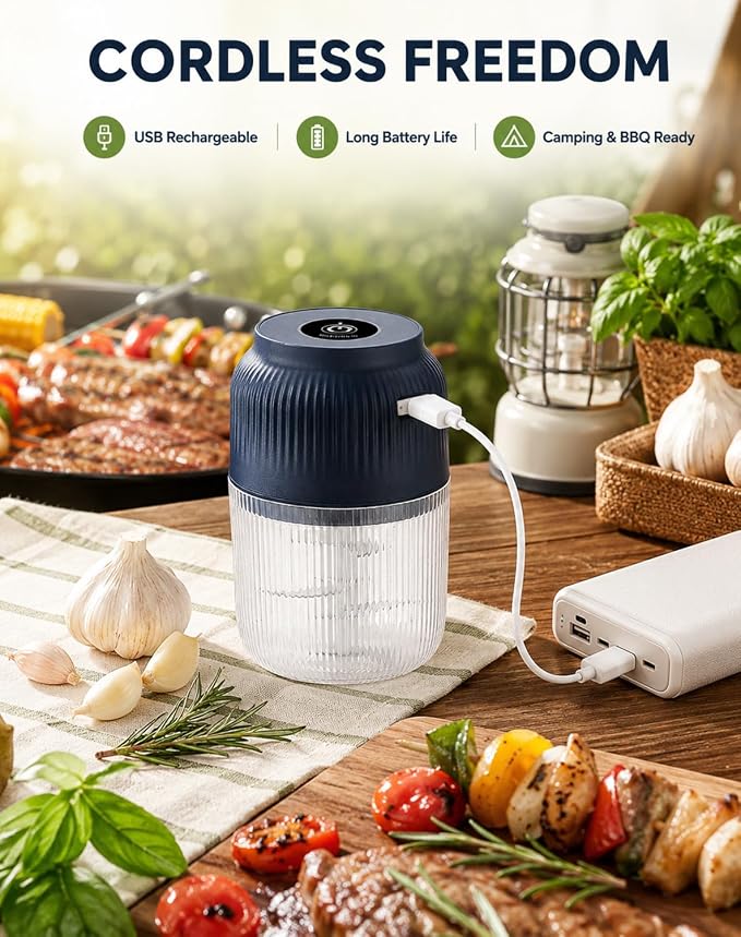 Household Electric Garlic Crusher, Mini Cordless Food Chopper，White：300ML | USB Rechargeable Vegetable Dicer for Ginger, Chili, Nuts, Waterproof & Whisper-Quiet Prep Tool