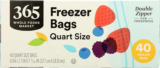 365 by Whole Foods Market, Quart Size Freezer Bags, Double Zipper, 40 Count