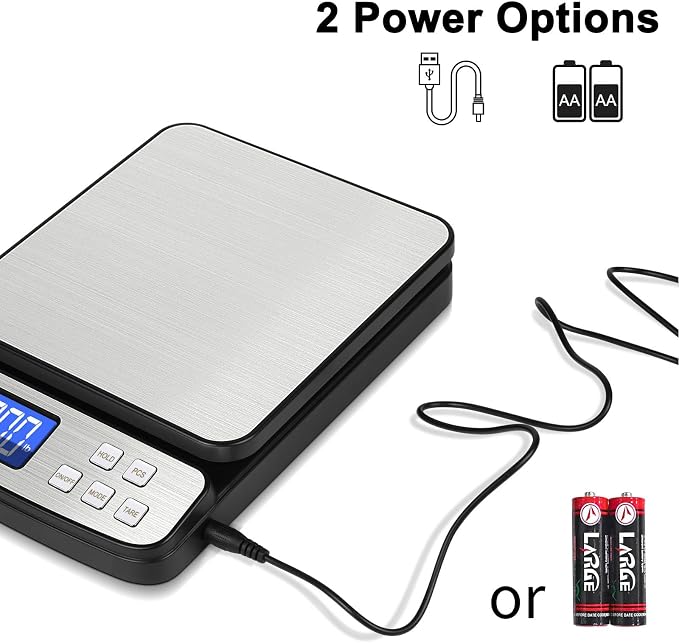 Fuzion Digital Shipping Postal Scale - 88lb x 0.1oz, Stainless Steel Platform, 5 Units, Hold/Tare/PCS Counting, Easy Calibration, Large LCD, Scale for Packages, All-in-1 Shipping Scale