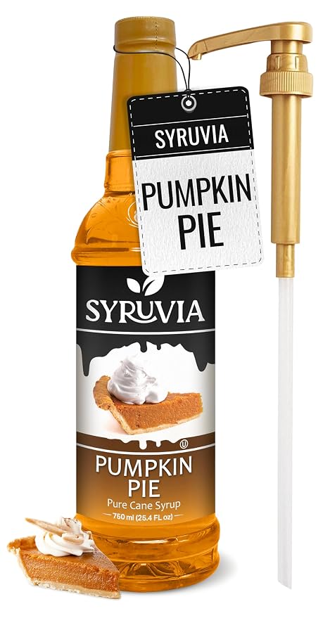 Syruvia Coffee Syrup, Pumpkin Pie Flavored Syrup for Drinks, Lattes, and Desserts – 25.4 fl oz - with Pump