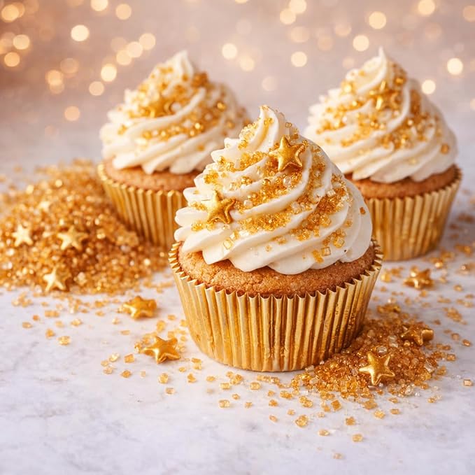 Gold Sprinkles for Cakes Decorating, Star Sprinkles Mix for Cupcake and Cake Toppers Edible Gold Stars Cake Decorations, Dessert Decoration