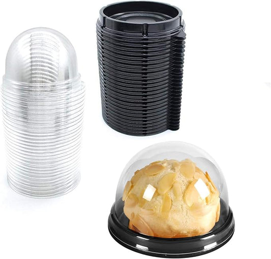 Clear Plastic Mini Cupcake Container, Mini Cupcake Boxes Mooncake Boxes Muffin Pod Clear Deep Dome,Plastic Disposable Stackable Cupcake Containers For Wedding Party Birthday Gifts (Black, 50pc)