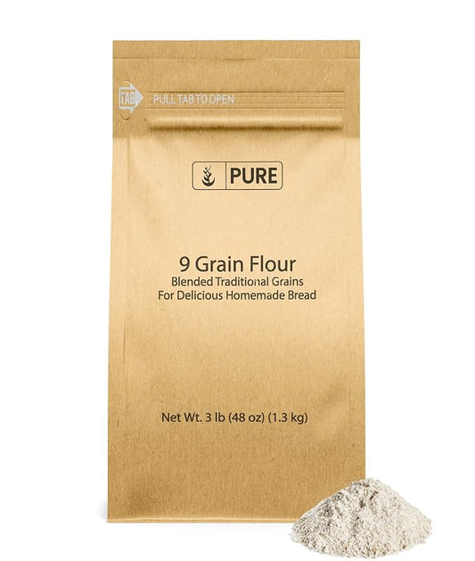 Pure Original Ingredients 9 Grain Flour (3 lb), Bread, Dough, Storable, Transportable, No Additives or Fillers