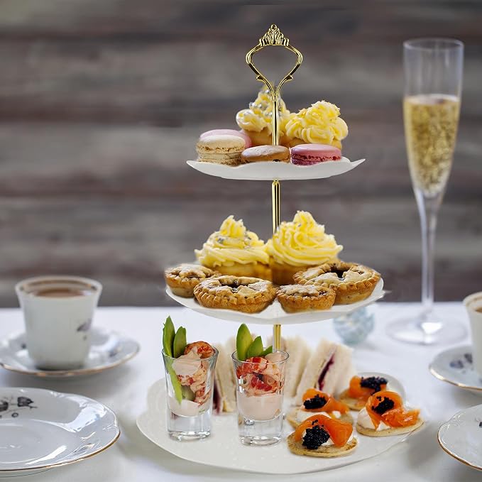 3 Tier Tiered Tray Hardware Kits Fruit Cake Plate Handle Fitting Hardware Rod Dessert Stand Holder Golden Crown 5 Set（Plate not Included）