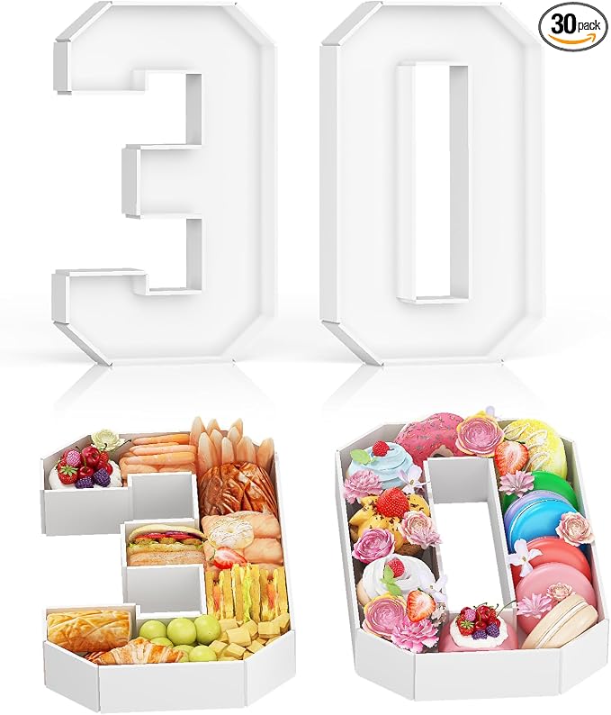 HILAVO Cardboard Number for Charcuterie, 13.7" Cardboard Number 30 Set Fillable Number for Food Paper Mache Number Boxes for Cupcake Sweet Candy 30th Birthday Anniversary Party Decorations