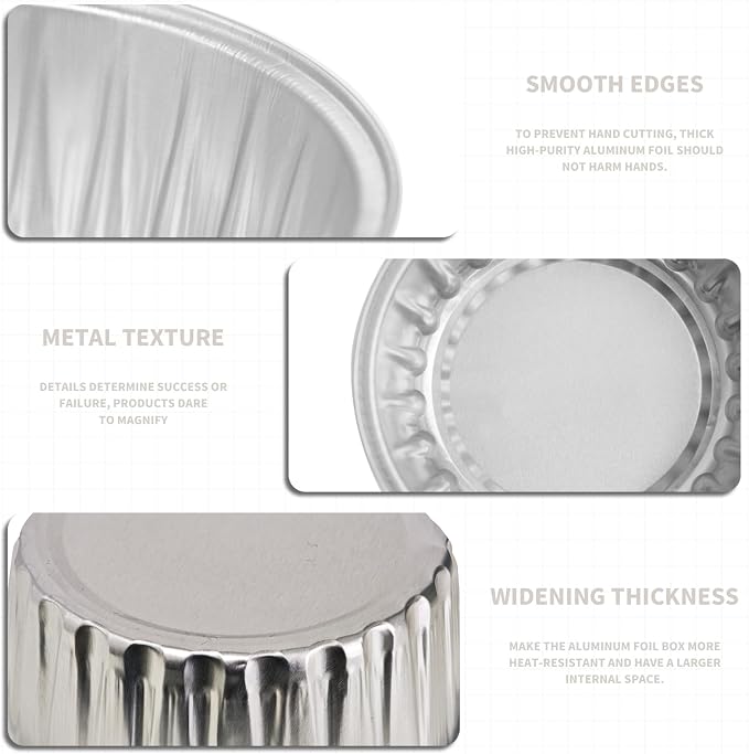 50Pcs Mini Aluminum Foil Cupcake,5oz Baking Cups with Lids,Mini Cake Pans Disposable,Loaf Pans with Lids,Disposable Ramekins,Tin Cups Containers for Cupcake,Pudding,Muffin,Cheesecake (Silvery)
