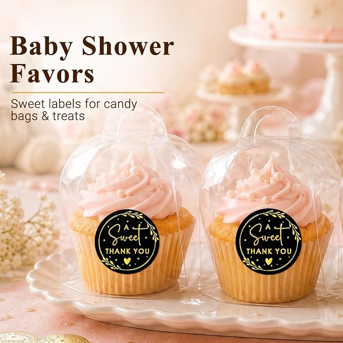 A Sweet Thank You Stickers, Black Gold Foil Favor Labels for Wedding, Baby Shower, Dessert Table, Small Business Packaging, Bakery Gift Wrapping & Party Supplies, 100PCS 1.6 Inch