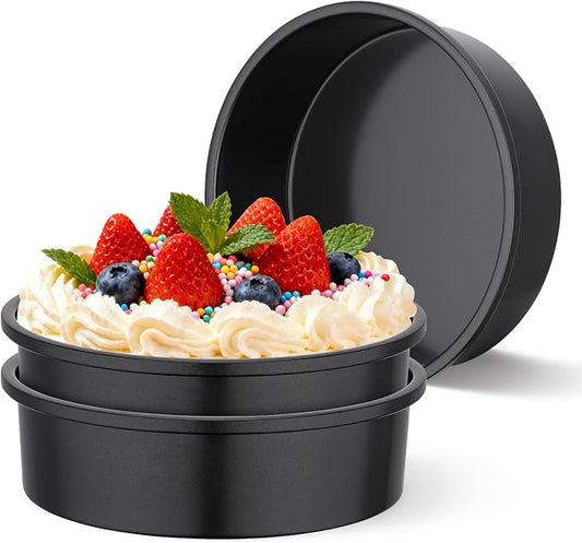 Beasea 8 Inch Cake Pan Set of 3, Nonstick Carbon Steel Round Cheesecake Pans, Heavy Duty Cake Mold Tin for Home DIY Dessert Baking