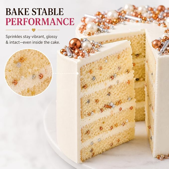 Confect Sprinkles for Cake & Cupcake Decoration | Pack of 5 Party Sparkle Sprinkles | Champagne Gold Pearl | Sliver & Bronze Jimmies Sliver Sparkling Sugar | Vegan, Gluten-Free, Nut-Free, Soy-Free, Dairy-Free, Palm Oil-Free - 5 Oz