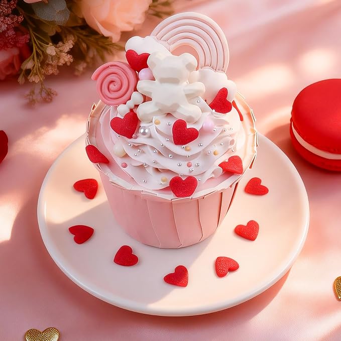 Valentines Sprinkles, 8.8oz Heart Sprinkles for Cake Decorating, 5-Cell Red Pink White Heart Nonpareils Jimmies Mix for Baking, Cookie, Cupcake, Ice Cream, Wedding Party Valentines Supplies