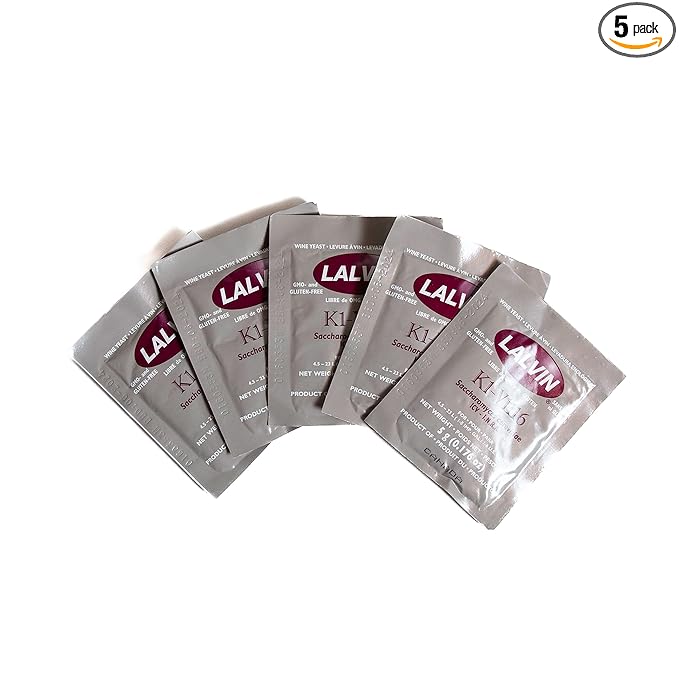 Craft A Brew - Lalvin K1-V1116 Wine Yeast - Neutral Dry Wine Yeast - For Traditional or Fruit Wines - Ingredients for Home Fermenting - Wine Making Supplies - 5 Pack