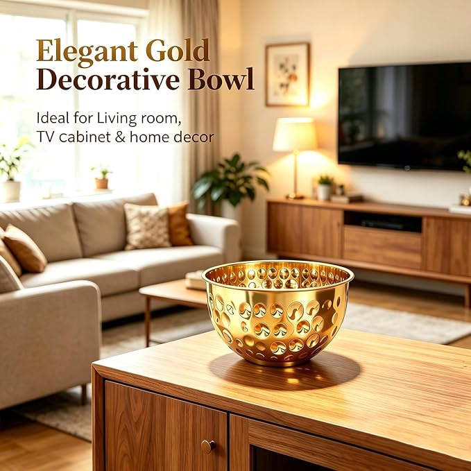 5-Piece Gold Serving Bowls (4.9/4.2/3.2/2.1/1.6QT), Gold Bowl Set with Hammered Design, Nesting Stainless Steel Mixing Bowls for Movie Night, Party and Home Decor