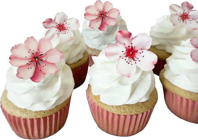 NEW Sugar Robot - Edible Wafer Cherry Blossoms for cake decorating - Small Size - Edible flowers cake decorations - Premium Crafted - Made in the USA Cake -Set of 24 (Wafer Flowers)