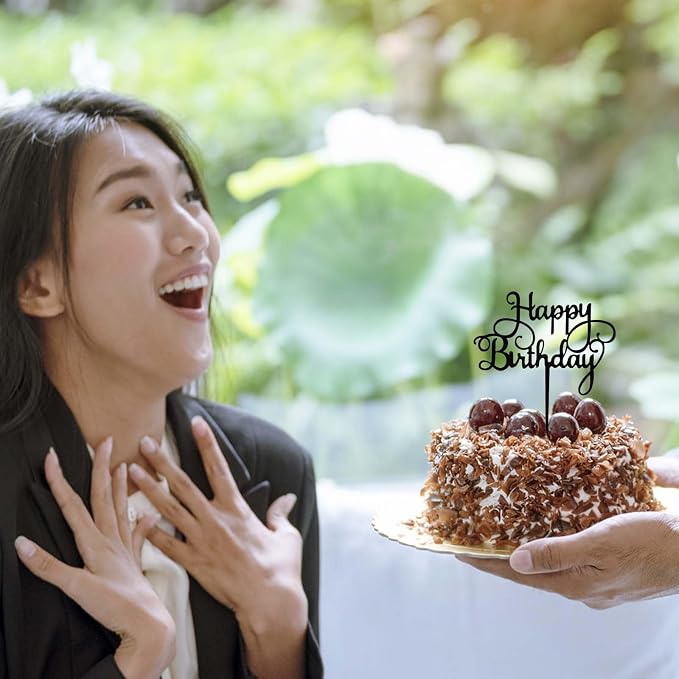 ZHENGYE Black Acrylic Happy Birthday Cake Topper Decoration Cupcake Topper For Birthday Party Decorations Supplies(Black 21)