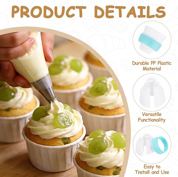 uxcell Piping Bag Couplers, 3Pcs Single Hole and 3Pcs Triple Hole Russian Nozzle Converters for Cake Decoration Tools for Baking, Cooking and Party Decorations, Blue