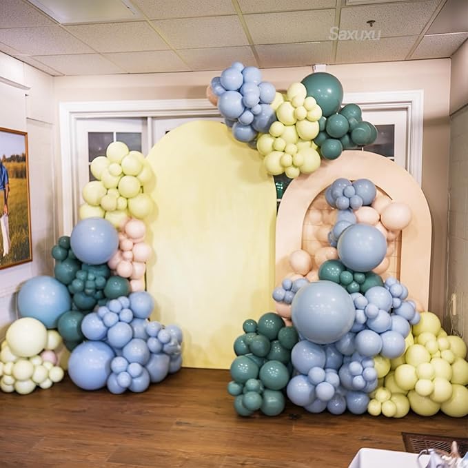 Pastel Green Blue Yellow Balloon Arch Kit, Green Blue Yellow Balloons garland Arch Kit, Ivory White Balloons For Bear Theme Birthday Baby Shower Honey Party Wedding Anniversary Engagement Decorations
