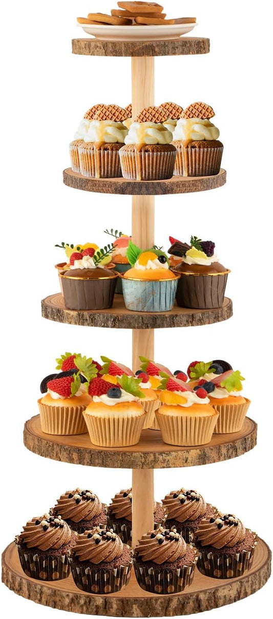 Wooden 5-Tier Rustic Cupcake Stand for Wedding Cakes, Tiered Dessert Tower Display Centerpiece for Parties, Events & Celebrations