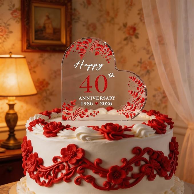 40th Anniversary Cake Topper Acrylic,40th Anniversary Decorations & Keepsake Gift for Couples(40th Anniversary)