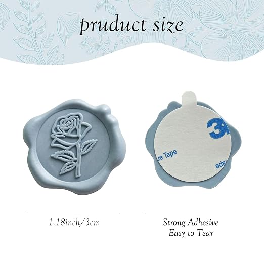 50 Pcs Adhesive Blue Rose Wax Seal Stickers, Blue Rose Seal for Envelope, Wedding Invitation Stickers for Envelope, Invitation, Scrapbook