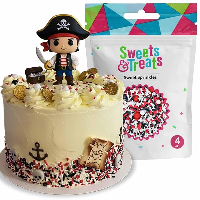 Red White and Black Sprinkles for Cake Decorating and Baking Cupcakes - Fancy Edible Red Sprinkles for Cookies with White Black Sprinkle Decorations in Jimmies, Nonpareils, Sugar Pearl with Star Quins