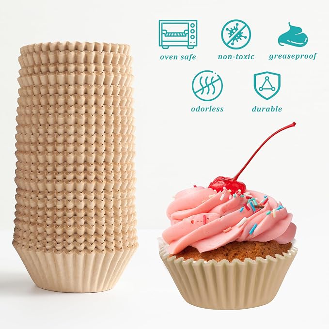 1000 Count Brown Paper cupcake Liners, Standard cupcake Liners for Baking, Natural, Food-grade Cupcake Wrapper, Greaseproof Parchment muffin Liners for Father‘s Day. (Brown, 1.4 Inch)
