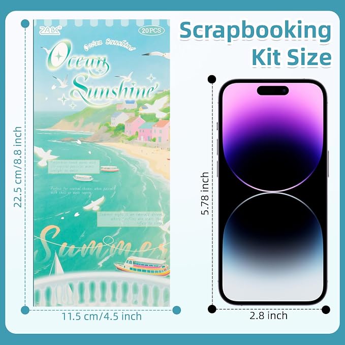 Coastal Series Sticker Scrapbooking Supplies for Junk Journal, 10 Sheets PET Stickers and 10 Sheets Washi Stickers