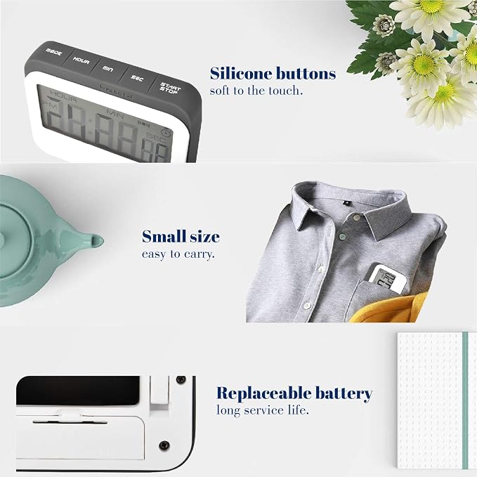 Jayron Digital Timer Alarm Clock Kitchen Timer Cooking Timer Countdown and Count up Large LED Display Magnetic Design Replaceable Battery for Kids and Elderly