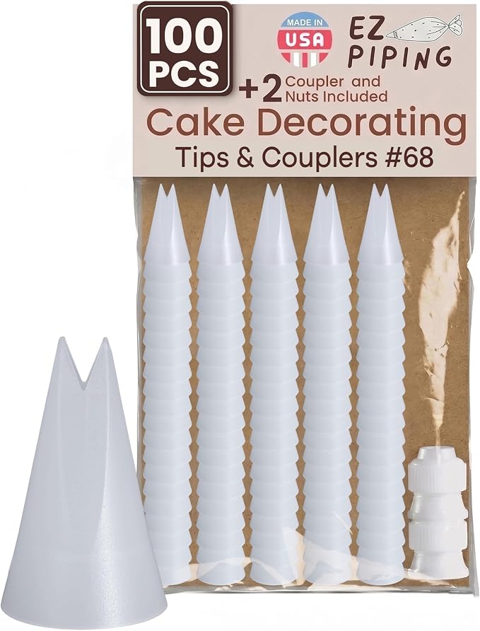 Reusable Plastic Piping Tips - Standard Size Leaf Tip #68 Icing Nozzles Made from Food Grade Plastic Cake Decorating Tool Kit, Baking Supplies, Base Ø 0.75", Height 1.25" Made in USA (100pcs)