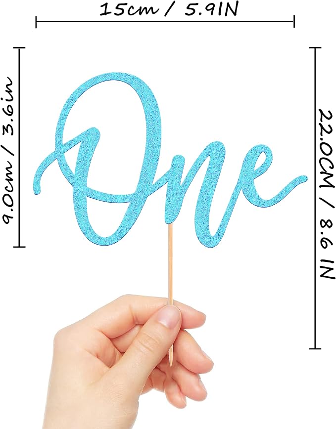 MYAMPED First Birthday Cake Topper - Glitter Light Blue One Sign 1st birthday Cake Decorating Supplies, Suitable for Baby Shower Favors, Gender Reveal, Birthday Party or Photo Booth Props (Light Blue)