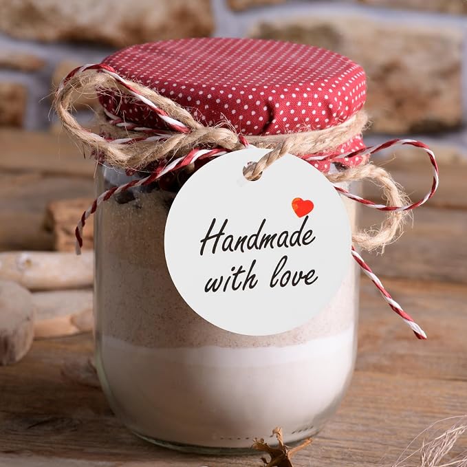 TIESOME 200Pcs Handmade with Love Tags, Paper Gift Labels with Twine String