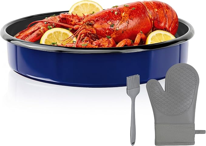 Enamel Pizza Pan Deep Dish Roasting Pan 10 Inch Round Cake Pan High Temperature Resistance Non-Stick Chicken Roaster Tray, Oven Dishwasher Safe Birthday Gift Bread Baking Pan