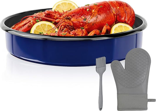 Enamel Pizza Pan Deep Dish Roasting Pan 10 Inch Round Cake Pan High Temperature Resistance Non-Stick Chicken Roaster Tray, Oven Dishwasher Safe Birthday Gift Bread Baking Pan