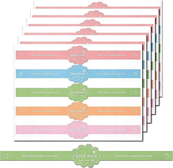 300 Pcs Food Retail Package Seal Stickers 1" x 9" Safe Secure Tamper Evident Lids Stickers,Baking Gift Box Sticker for Handmade Baking Craft Arts